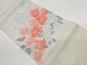 手織り真綿紬花々模様織出し名古屋帯